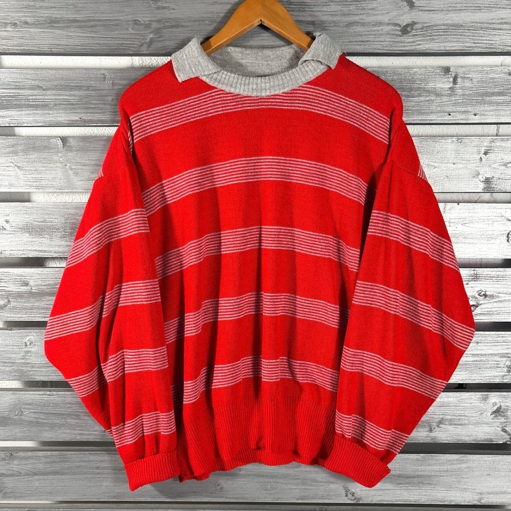 Matrix Vintage 80s Red Striped Acrylic Sweater Mens L Rockabilly Disco Retro